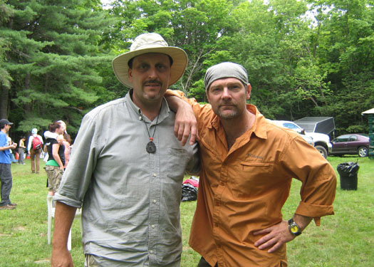 Instructor David Arama posing with "Survivorman" Les Stroud during a film shoot